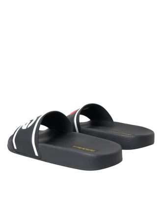 Dolce & Gabbana Logo-Printed Leather Slides - Black