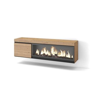 Skraut Home Mueble tv efecto madera roble 158x35x45cm chimenea efecto fuego
