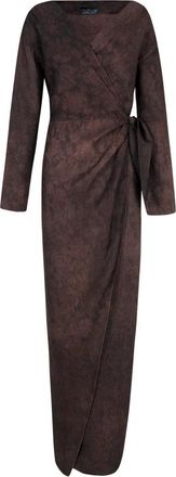 Cortana Maleisi&euml;- bordeaux jacquard wikkeljurk - Dames - Wikkelkleedje - Rood - XL - Linnen - Kleedjes