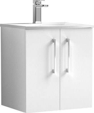 Balterley Balterley Contemporary Bathroom 2-Door Wall-Hung Curved Basin Vanity Unit, Gloss White, 500mm
