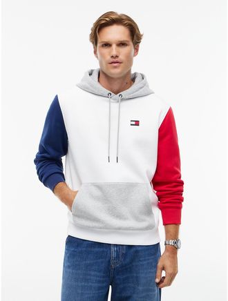 Tommy Hilfiger Mens Colorblock Brushed-Back Hoodie - Optic White - XXXL
