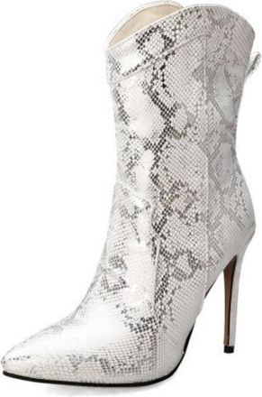 Generic Womens Stiletto High Heel Ankle Boots Pointed Toe Chelsea Boots PU Leather Short Boot with Zipper,Silver,6.5 UK