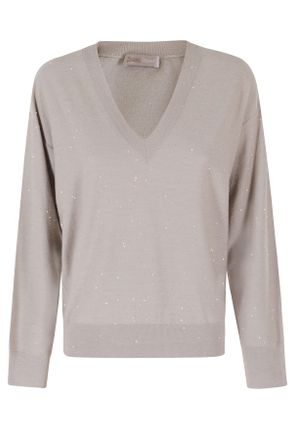 Herno All-Over Sequin Wool-Blend V-Neck Sweater