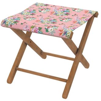 Vent de Boh&egrave;me Taburete plegable de eucalipto con tela outdoor dise&ntilde;o floral rosa