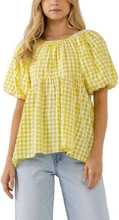 English Factory Textured Gingham Babydoll Top in Yellow at Nordstrom Rack, Size X-Small
