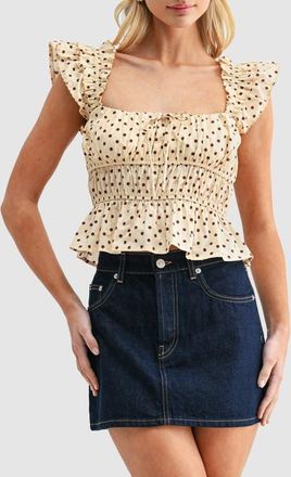 All in Favor Polka Dot Peplum Top in Butter Brown Dot at Nordstrom, Size X-Large