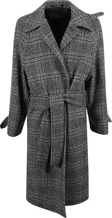 Balenciaga Geruite wollen jas met raglanmouwen - Heren - Jas met riem - Grijs - M - Wol - Jassen