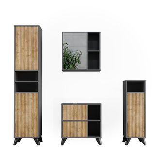 Vicco Conjunto De Muebles De Ba&ntilde;o Leano, Antracita/roble De Monta&ntilde;a, Set 4