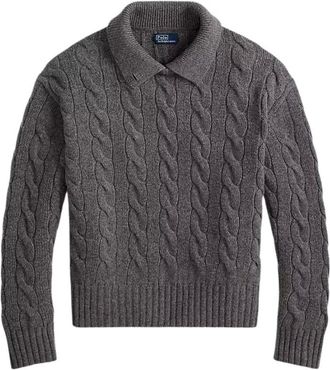 Polo Ralph Lauren Truien & Vesten, Dames, Grijs, M, Wol, Pullover van wol-cashmere met kabels en polokraag