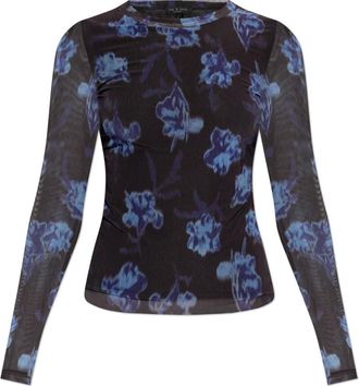 Rag & Bone Floral Motif Top - Dames - Longsleeves - Zwart - XS - Polyester - Tops