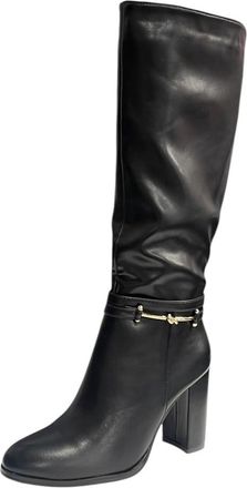 Generic Womens Round Toe Faux Leather Block Heel Zip Knee High Fashion Winter Boots (Black, One Size, UK Footwear Size System, Adult, Women, Numeric, Medium, 