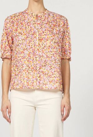 Dear John Denim Button Up Puff Sleeve Top In Superbloom