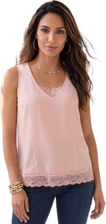 Roaman's Lace Trim Satin Tank in Soft Blush at Nordstrom, Size 12
