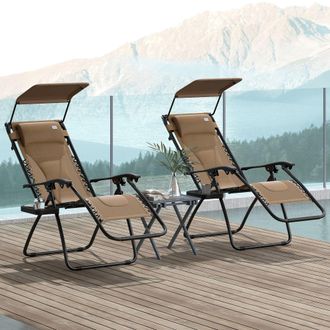 OUTSUNNY 2 Pcs Zero Gravity Lounger Chair, Folding Reclining Chair, Brown | Size: 2 Pack