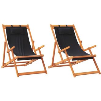 vidaXL Sillas de playa plegables 2 unidades tela negro Vidaxl