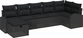 vidaXL Conjunto De Sof&aacute; De Jard&iacute;n 7 Pcs Negro Rat&aacute;n Sint&eacute;tico Vidaxl