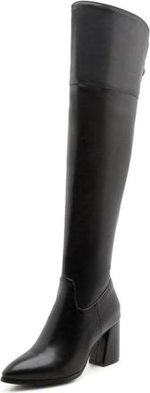 Generic Womens Thigh-High Elastic Riding Boots, Block Heel & Pointed Toe, Winter Fashion Long Style for Work and Casual Wear,Black,5.5 UK