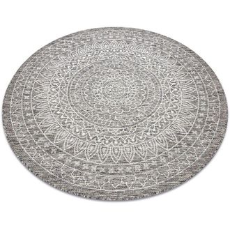 RugsX Alfombra De Cuerda Sisal Loft 21207 Roset&oacute;n Circulo Boho Marfil/plateado/taupe Beige Circulo 160 Cm