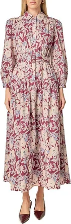 English Factory Print Long Sleeve Maxi Dress in Burgundy/Blue at Nordstrom, Size X-Small