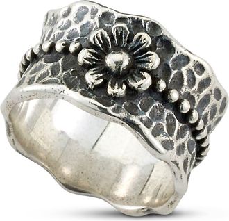 Samuel B. Sterling Silver Flower Hammered Wavy Band Ring at Nordstrom Rack, Size 10