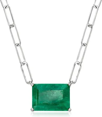 Ross-Simons Emerald Paper Clip Link Necklace in Sterling Silver
