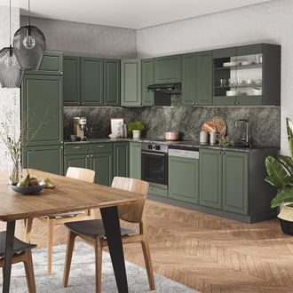 Vicco Cocina Esquinera Fame-line, Verde-dorado Casa De Campo/antracita, 227 X 287 Cm, Et Antracita