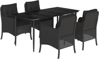 vidaXL 5 Piece Garden Dining Set with Cushions Black Poly Rattan vidaXL