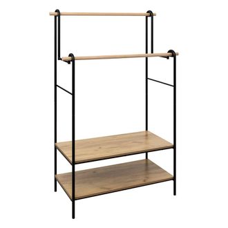 5five Simply Smart Burro De Ropa Doble 2 Estantes Y 2 Barras Colgadoras Madera Y Metal Negro Y Roble Claro 96x164 Cm
