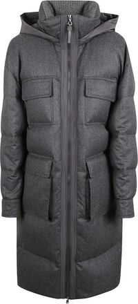 Brunello Cucinelli Cappotto Trapuntato in Lana e Piuma - - Coats - Donna - Grigio - S