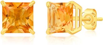 MAX + STONE 14k Yellow or White Gold 7mm Princess Cut Gemstone Square Stud Earrings