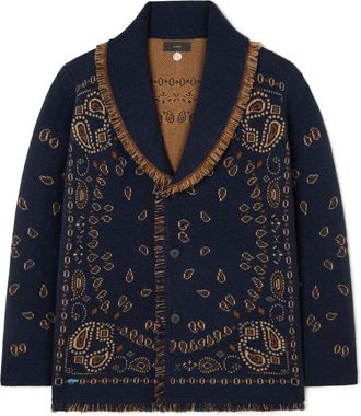 Alanui Bandana Jacquard Cardigan With Shawl Collar And Fringed Edges