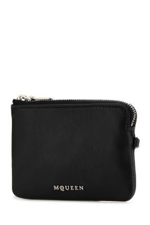 Alexander McQueen Womens Black Leather Sling Card Holder Blacksilver Portafogli