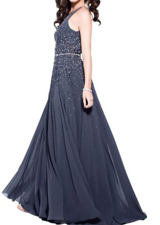 Jovani V-Neck Sleeveless Fitted Evening Gown In Charcoal