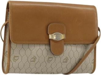 Dior Pre-owned Vintage Honeycomb Canvas Shoulder Bag - Dames - Vintage Schoudertas - Beige - ONE Size - Leer - Vintage