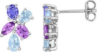 Rina Limor Silver 1.70 Ct. Tw. Tanzanite, Amethyst, Sky Blue Topaz Cluster Drop Earrings