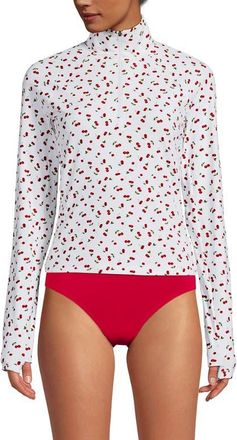 Lands End Plus Size SunShade UPF 50 Quarter Zip Rash Guard in Cherry Jam Cherries/white at Nordstrom, Size X-Large