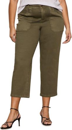 Sanctuary Retreat Mid Rise Crop Straight Leg Utility Pants in Burnt Olive Green at Nordstrom, Size 14W