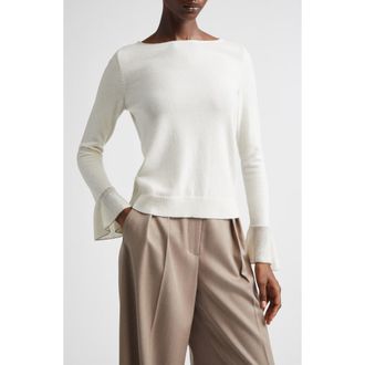 Lafayette 148 New York Ruffle Cuff Cashmere Sweater in Cloud at Nordstrom, Size X-Small