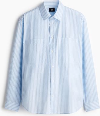 H&M Popelinehemd in Loose Fit - Hellblau/Gestreift