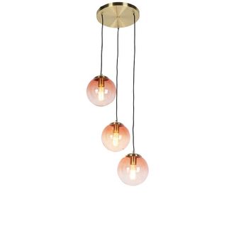 QAZQA Qazqa Art D&eacute;co L&aacute;mpara Colgante Art Deco Lat&oacute;n 45 Cm 3 Luces Rosa - Pallon Vidrio /acero Esfera /alargada Adecuado Para Led Max. 3 X 25 Watt