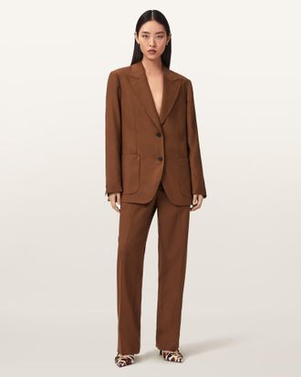 AllSaints Main: 50% Wool, 50% Polyester Beck Straight Leg Trousers, Size: UK 14/US 10