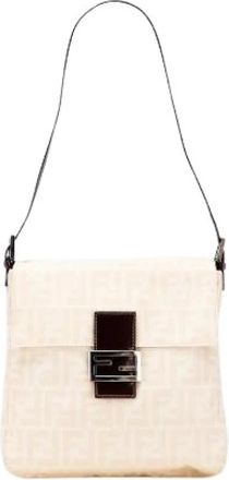 Fendi Pre-owned Canvas Shoulder Bag - Dames - Vintage Schoudertas - Beige - ONE Size - Leer - Vintage