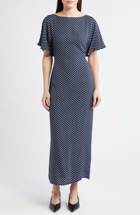 Reformation Maeva Polka Dot Flutter Sleeve Midi Dress in Dream Dot at Nordstrom, Size 10