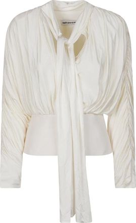 Self Portrait Strikkraag Jersey Top - Dames - Blouses - Wit - S - Leer - Overhemden