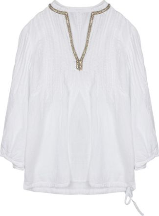 120% Lino Neutrals Strass Crinkled Linen Blouse