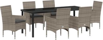 vidaXL vidaXL 7 Piece Garden Dining Set with Cushions Grey Poly Rattan