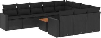vidaXL Set De Sof&aacute;s De Jard&iacute;n 11 Pzas Y Cojines Rat&aacute;n Sint&eacute;tico Negro Vidaxl