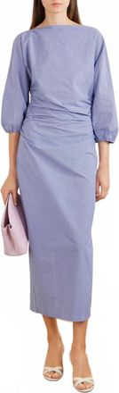 Bernadette Ezra Midi Dress In Blue Microvichy Check