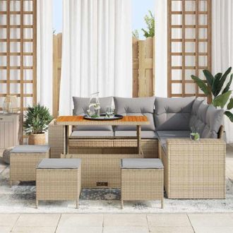 vidaXL Conjunto De Sof&aacute; De Jard&iacute;n 9 Pcs Beige Rat&aacute;n Sint&eacute;tico Vidaxl