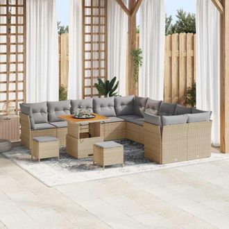 vidaXL Vidaxl - Conjunto De Sof&aacute; De Jard&iacute;n Con Coj&iacute;n 13 Pcs Beige Y Gris Claro